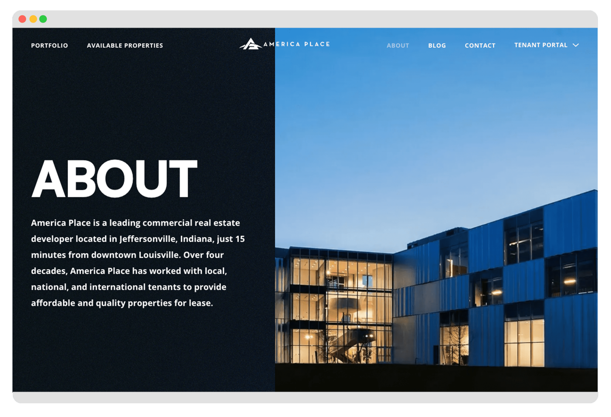 America Place Website About Page