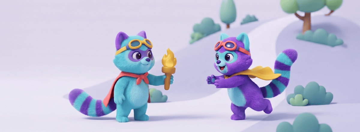 Two Slingshot mascots passing a torch along a path, blog header